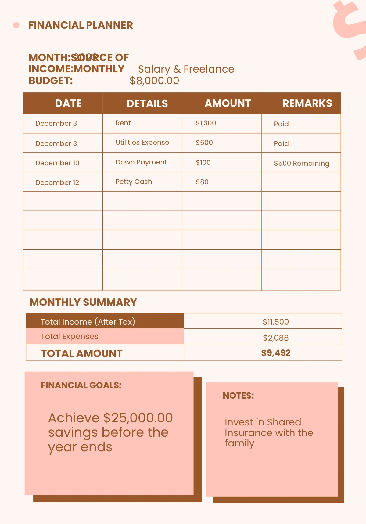 Free 2023 Financial Planner Template to Edit Online