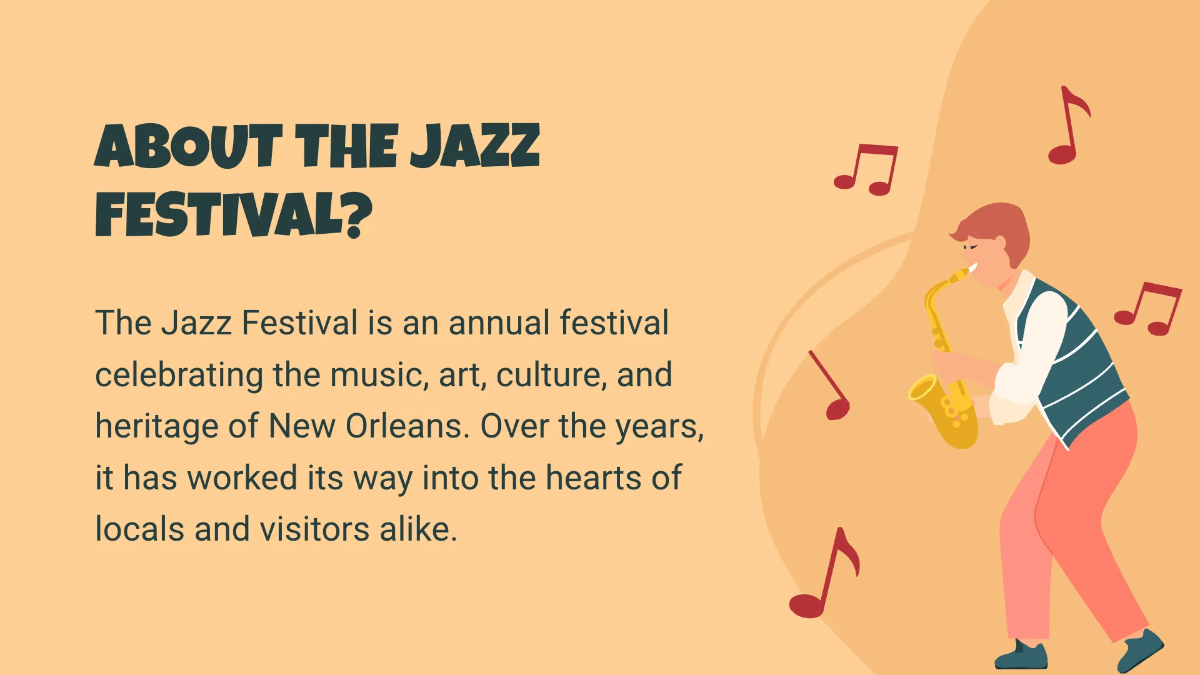 Free Jazz Festival Mk Campaign Presentation Template to Edit Online