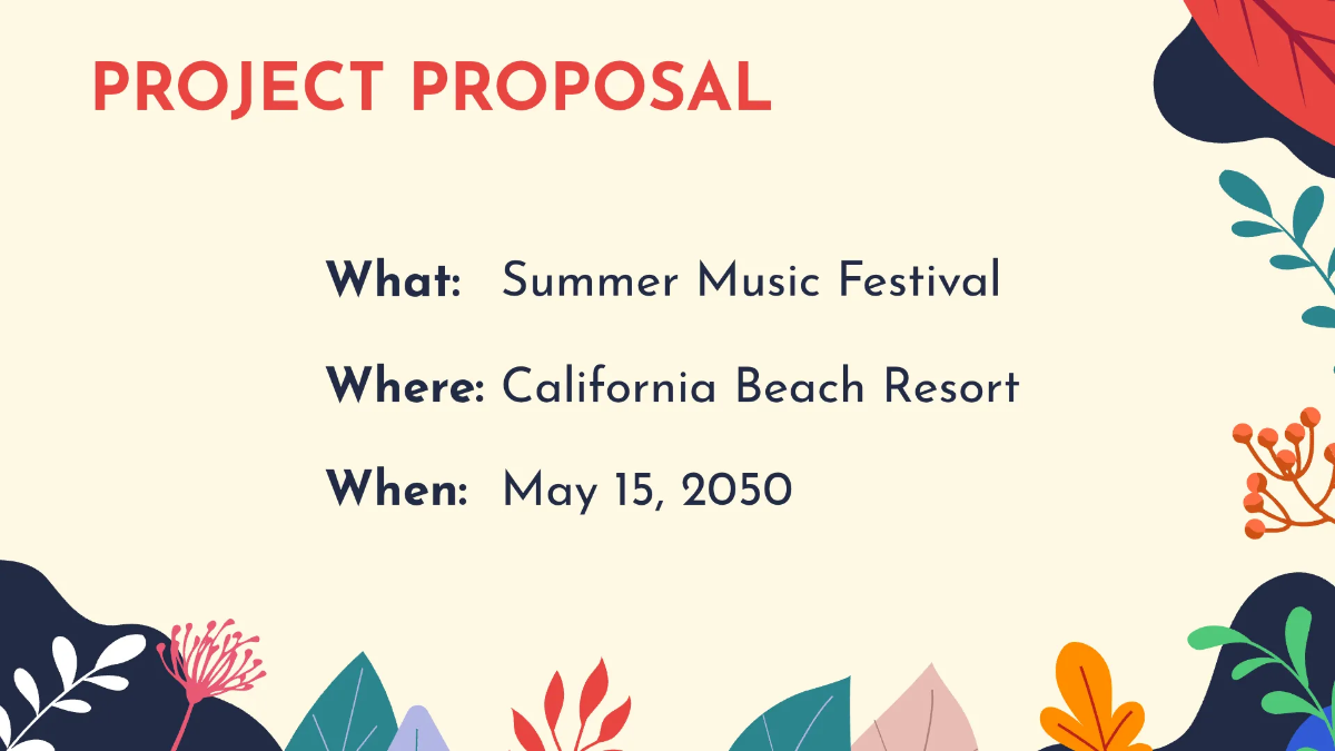 Free Music Festival Project Proposal Presentation Template to Edit Online