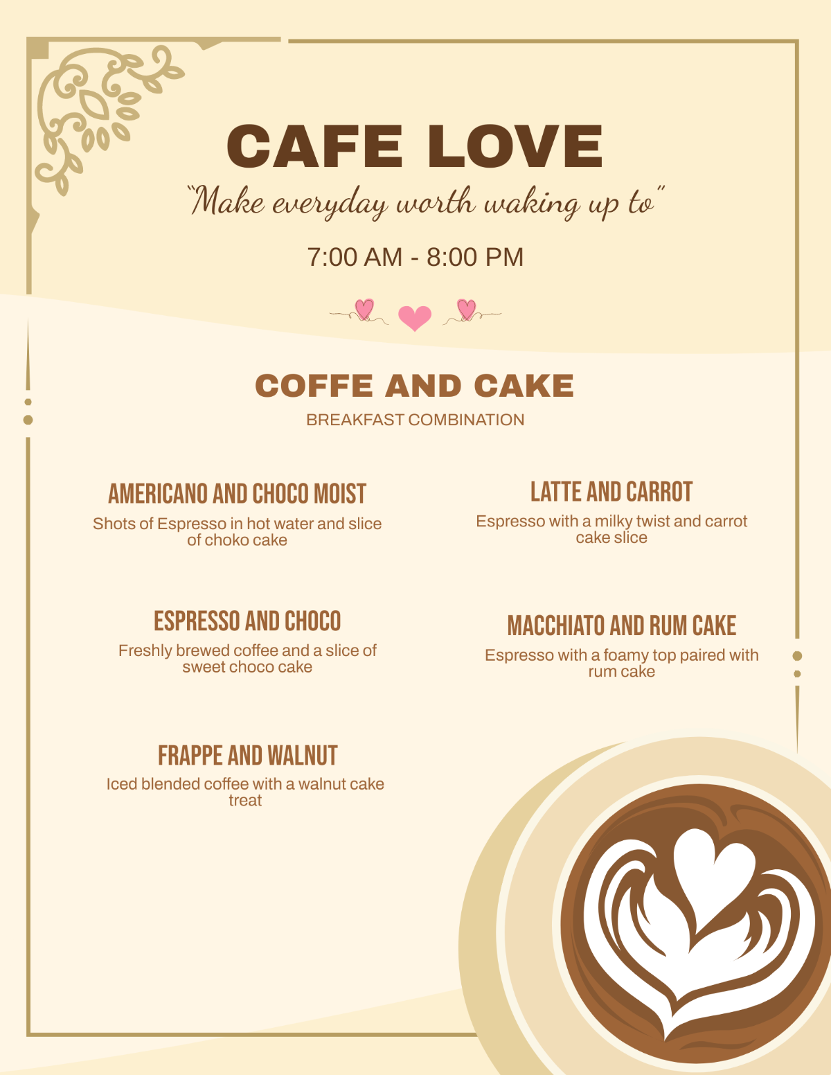 Free Valentine's Day Cafe Menu Template