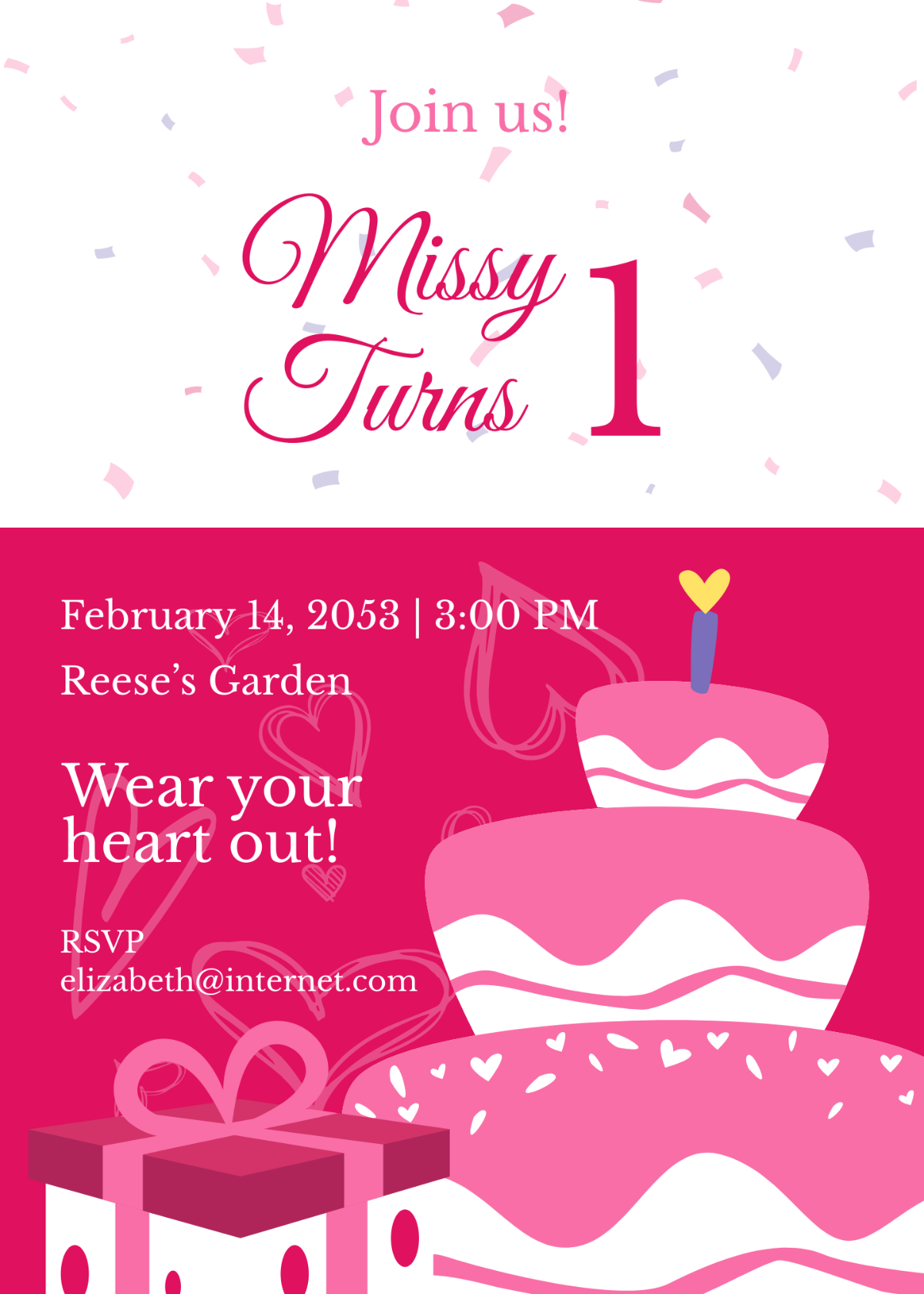 Valentine 1st Birthday Invitation Template