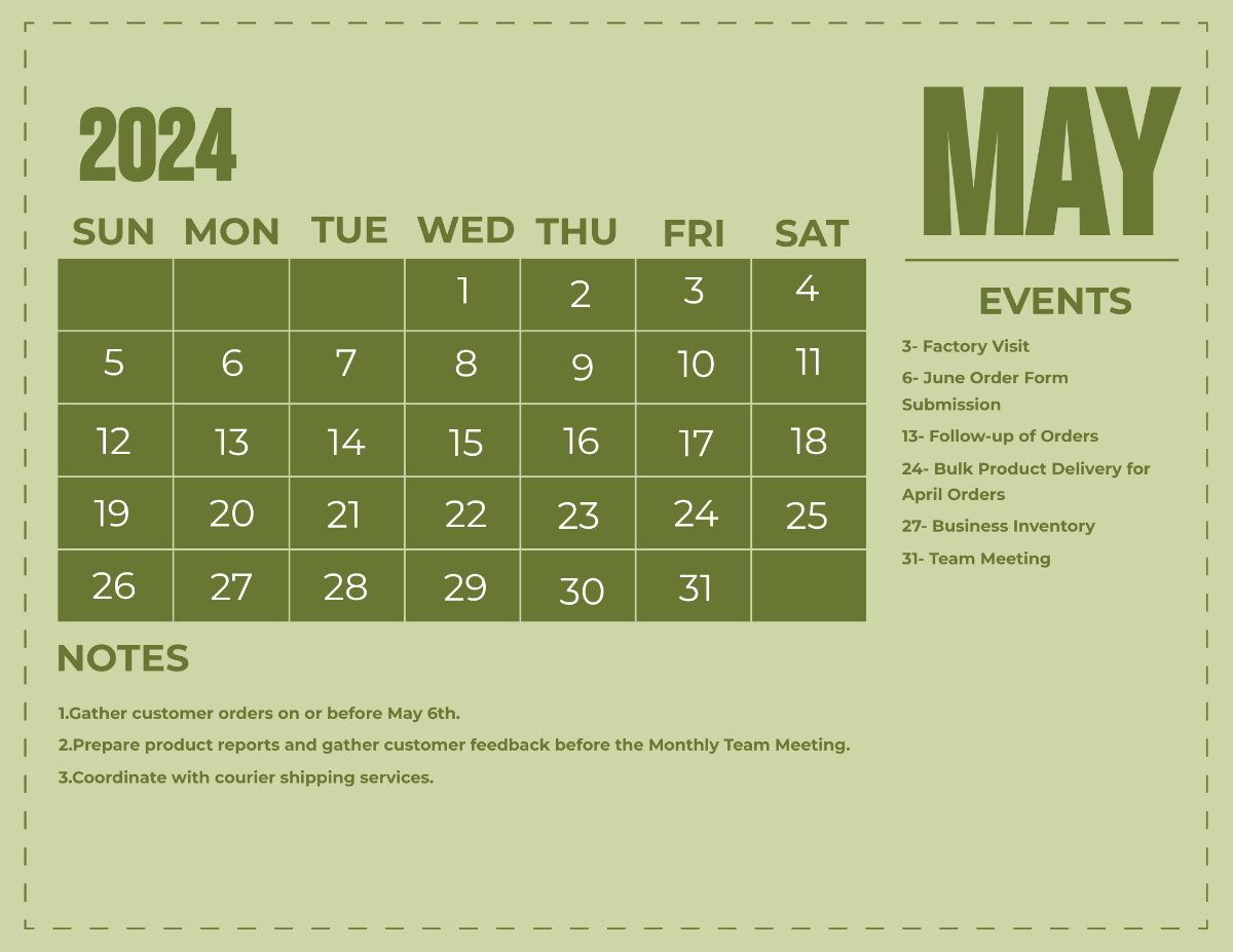 Simple May 2024 Calendar Template