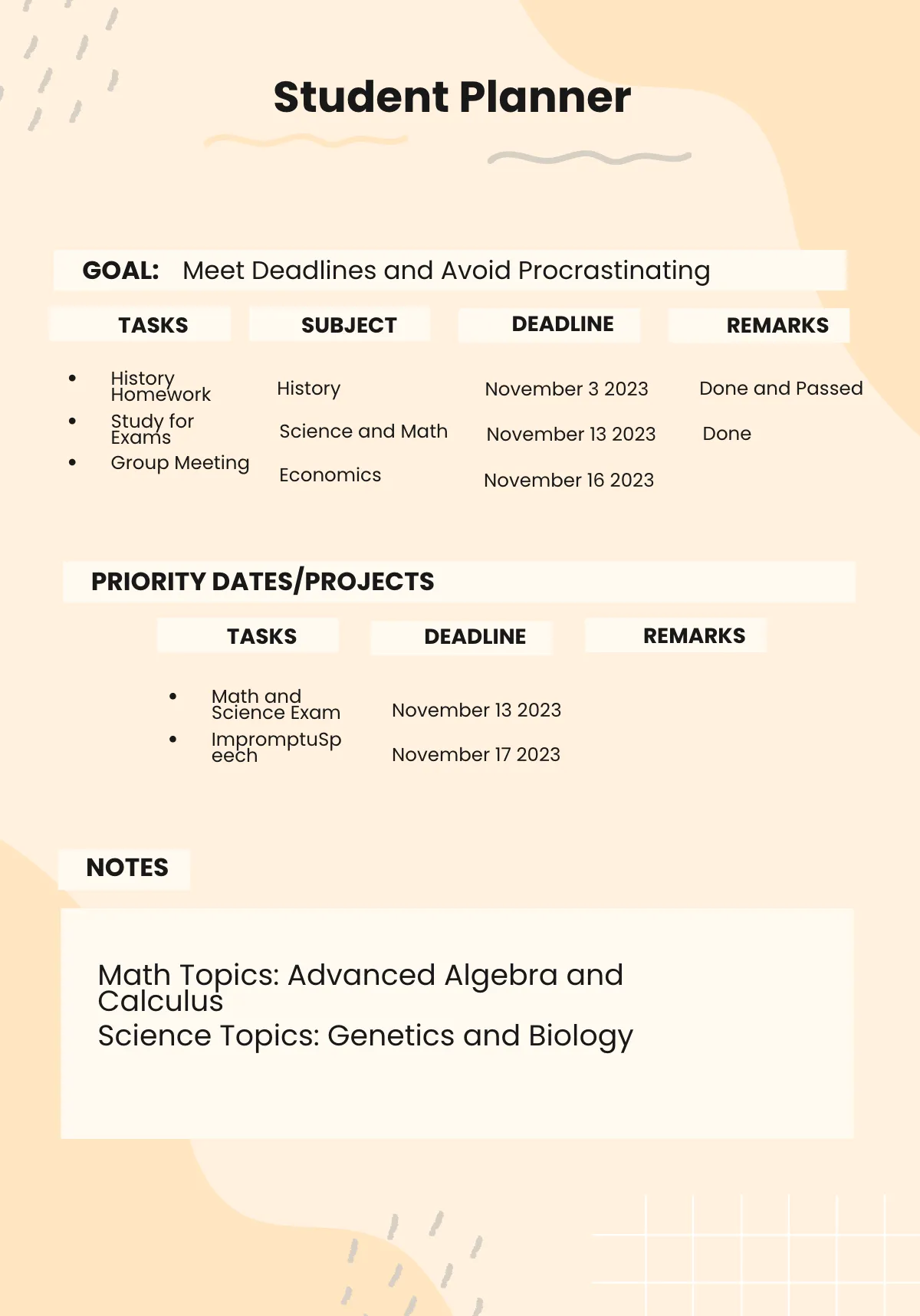 Free 2023 Student Planner Template to Edit Online