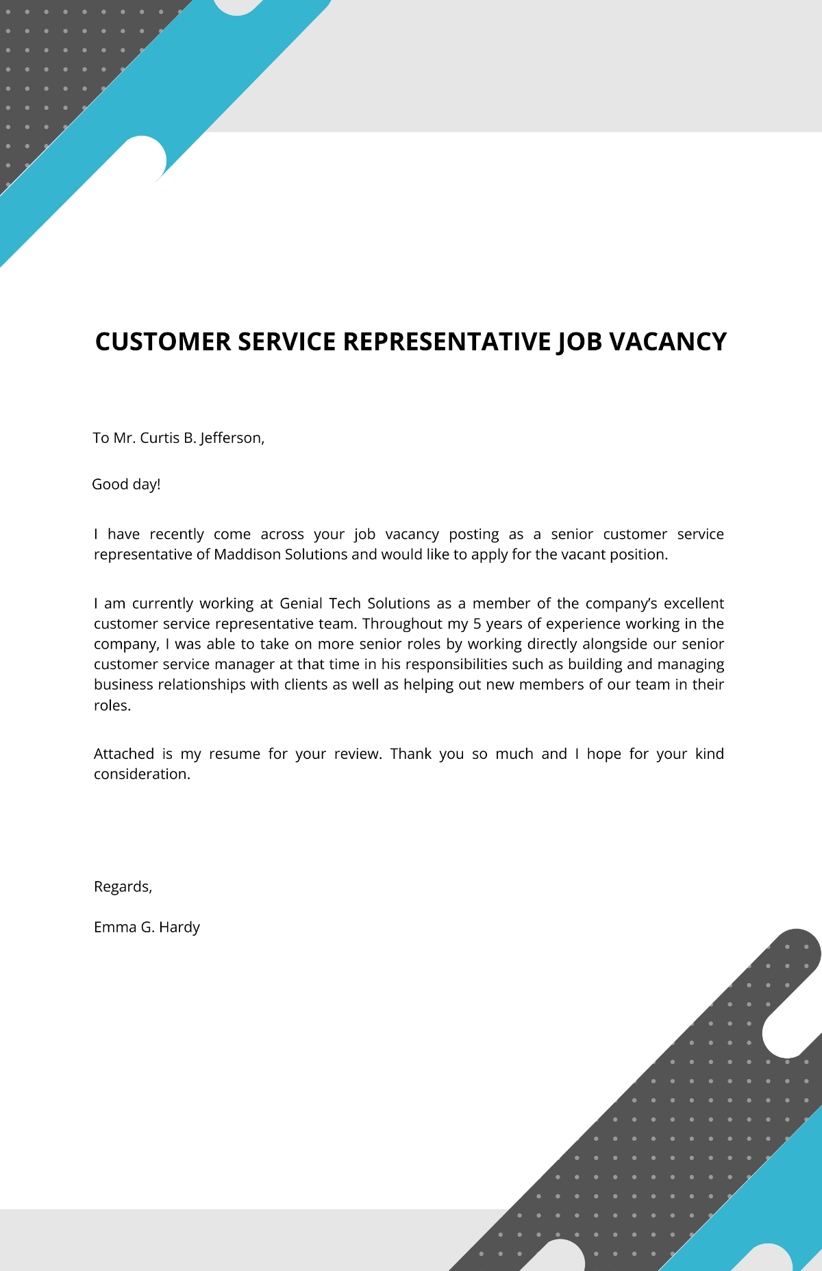 Letter Of Vacancy Template