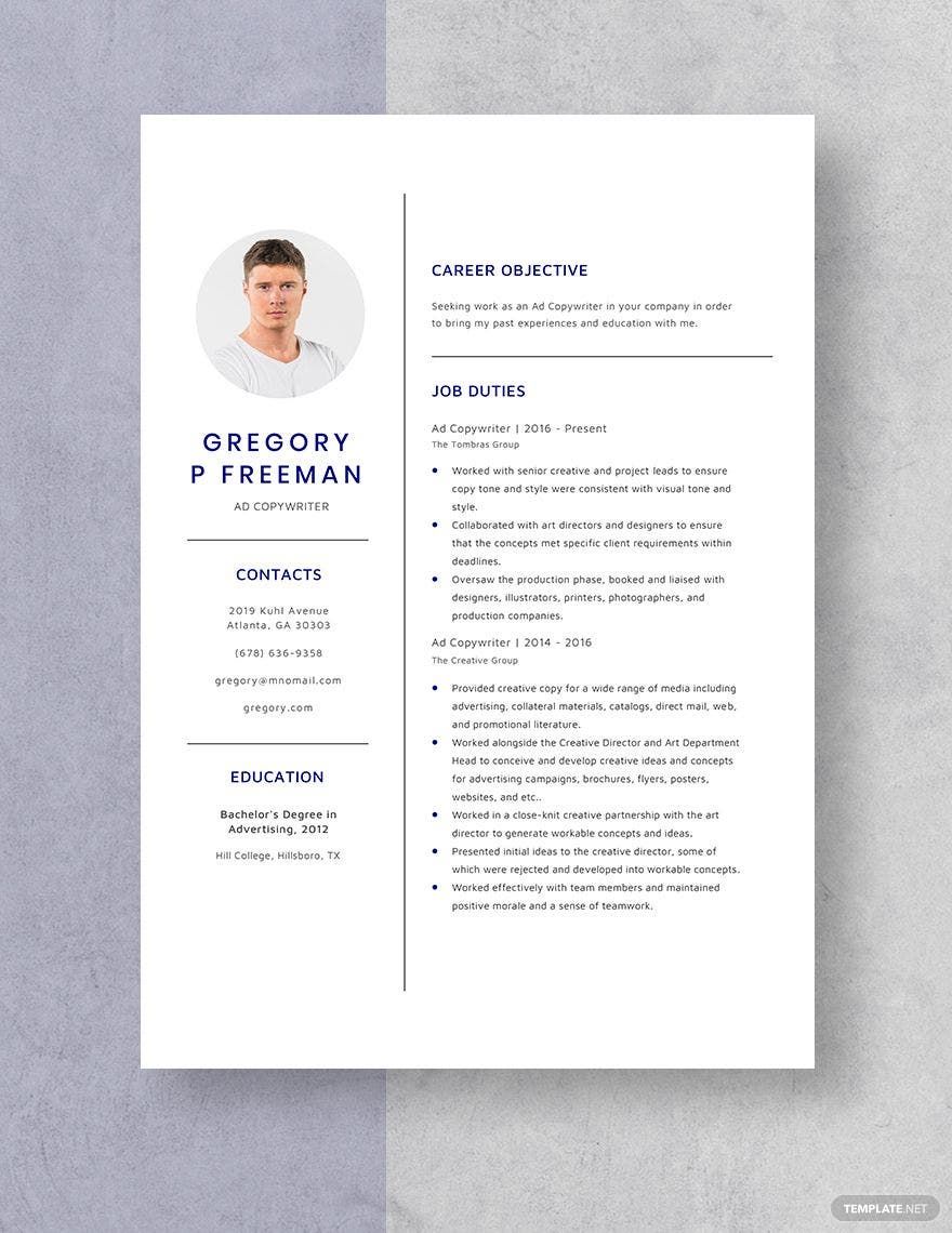 Free Ad Copywriter Resume in Word, Apple Pages