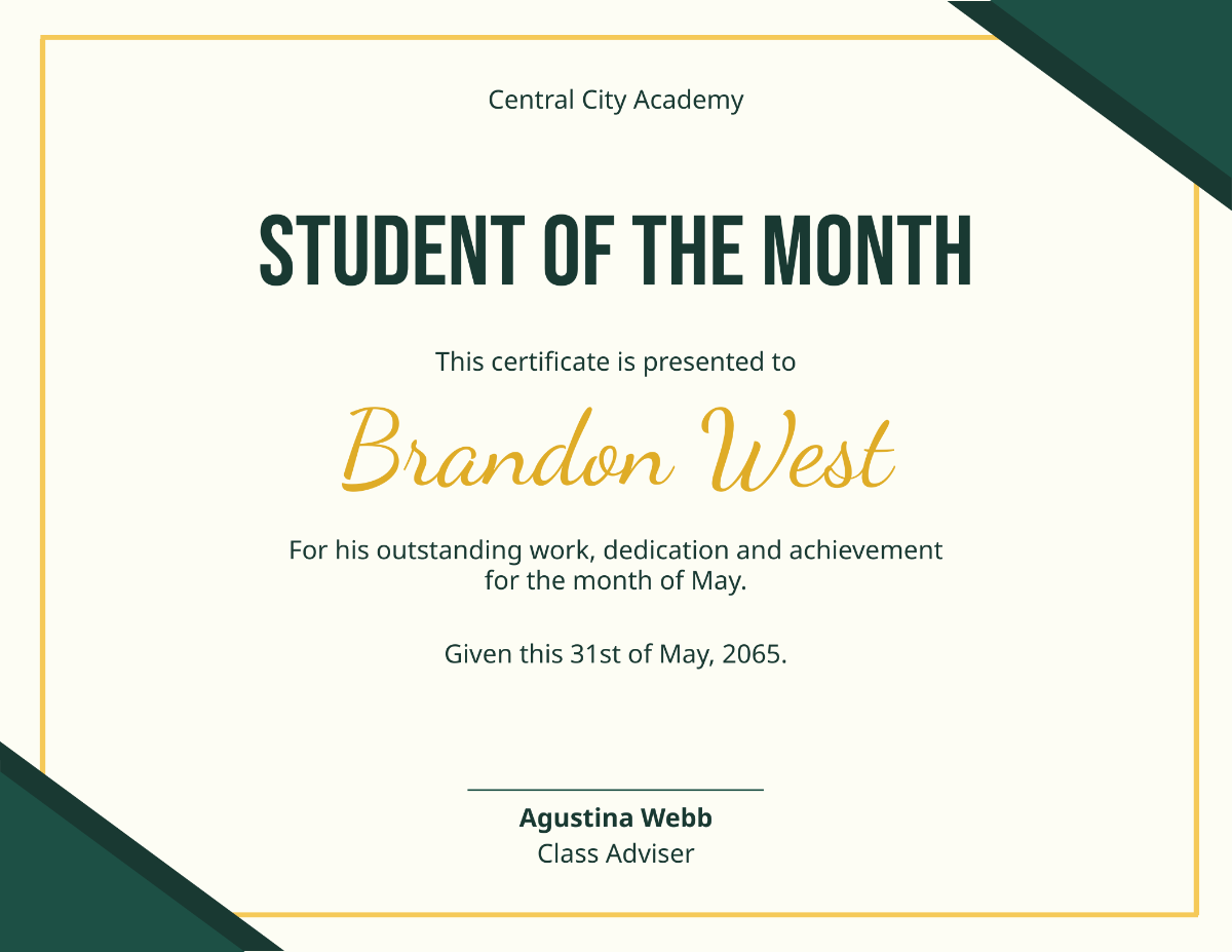 Student of the Month Certificate Template