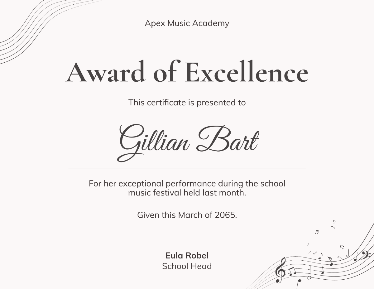 Music Piano School Student Certificate Template