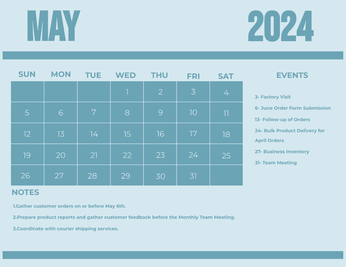 Printable May 2024 Monthly Calendar Template