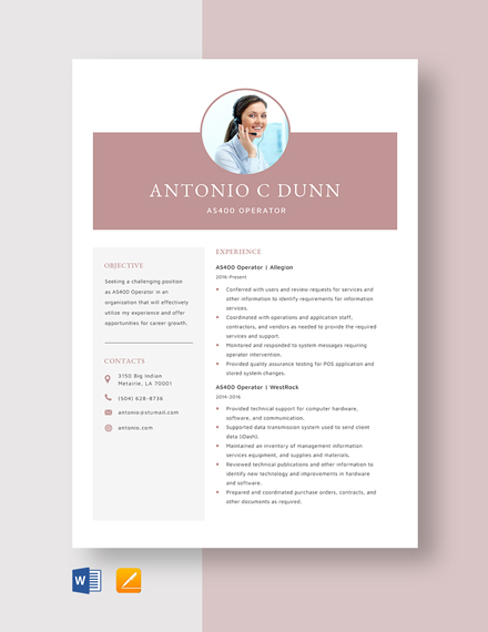 Free As400 Operator Resume Template In Word Apple Pages Template Net