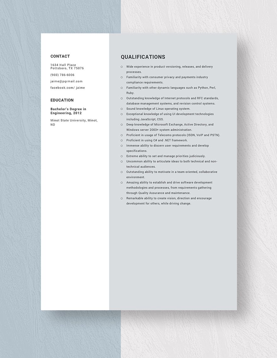 technical resume template word download