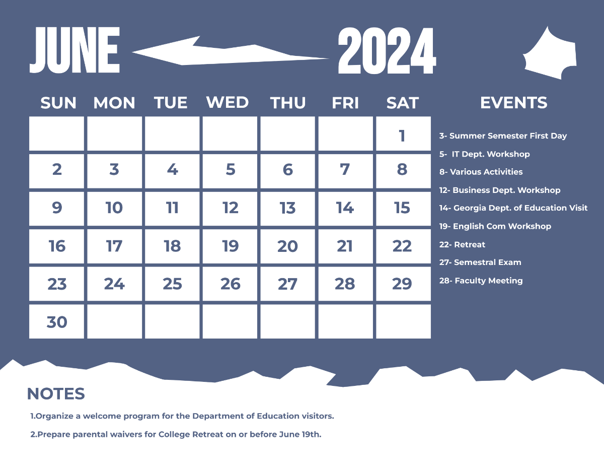 Pretty June 2024 Calendar Template