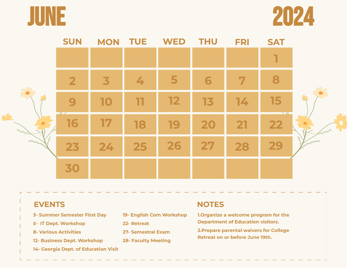 Fancy June 2024 Calendar Template