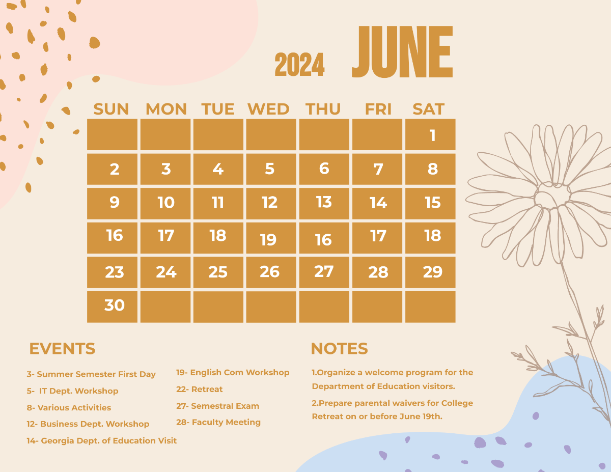 Colorful June 2024 Calendar Template
