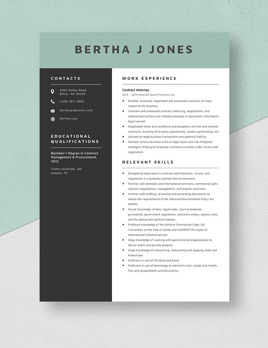 Contract Attorney Resume