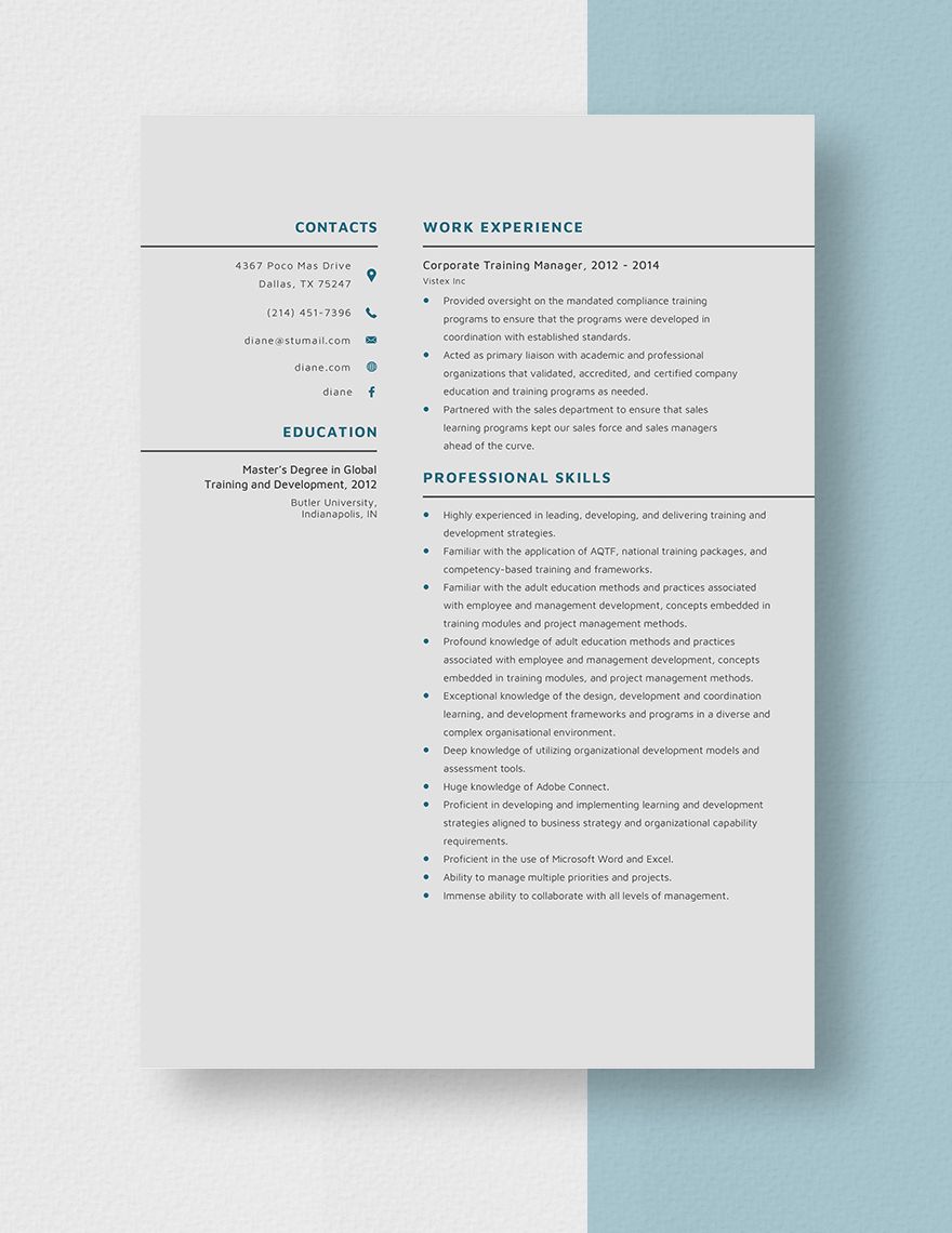 Corporate Training Manager Resume
