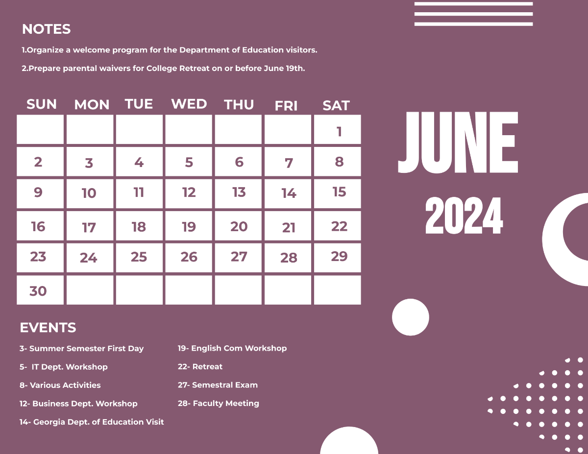 Simple June 2024 Calendar Template