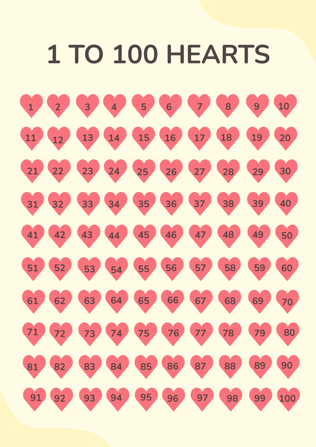 Heart Hundred Chart Template