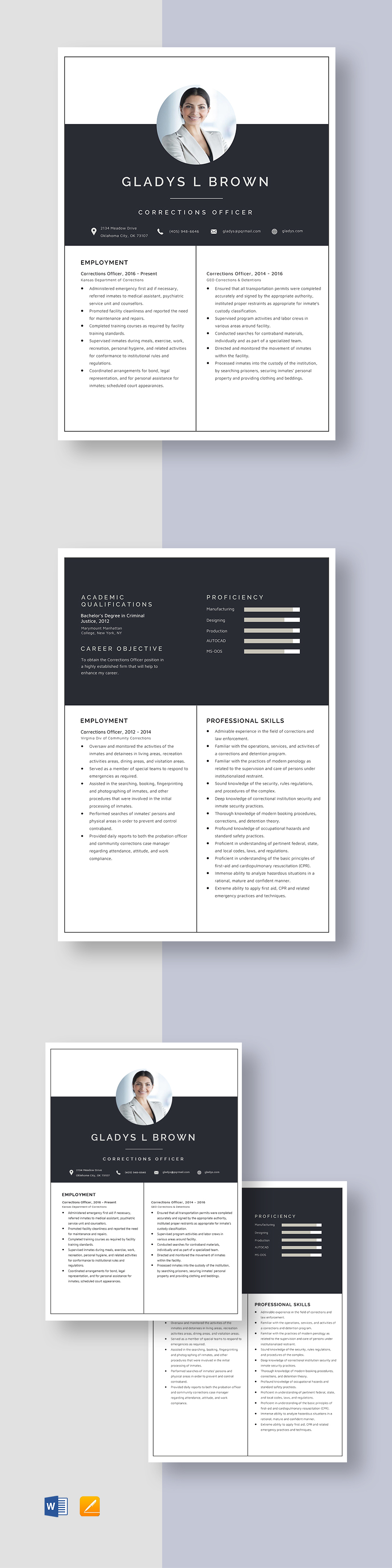 Corrections Officer Resume Template - Word, Apple Pages | Template.net