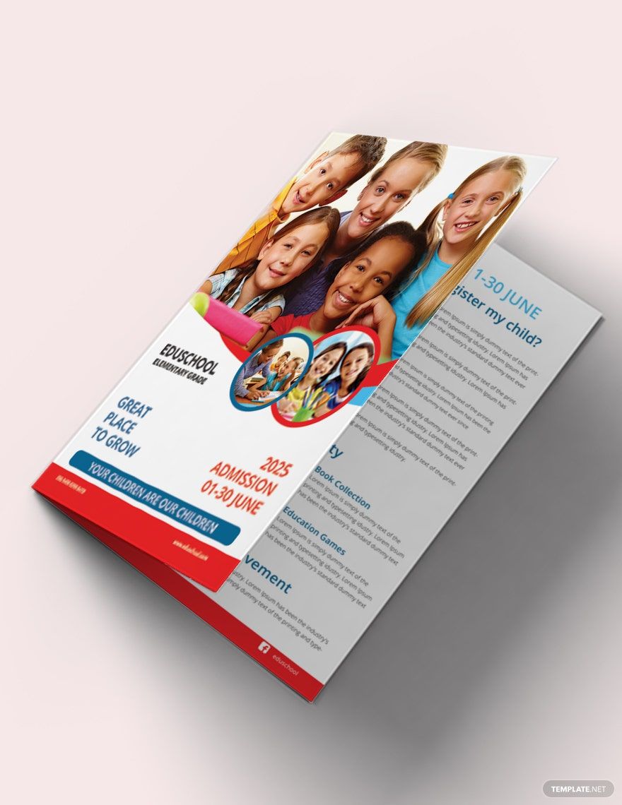 Elementary School Education Bi-Fold Brochure Template in Word, Google Docs, Illustrator, PSD, Apple Pages, Publisher, InDesign