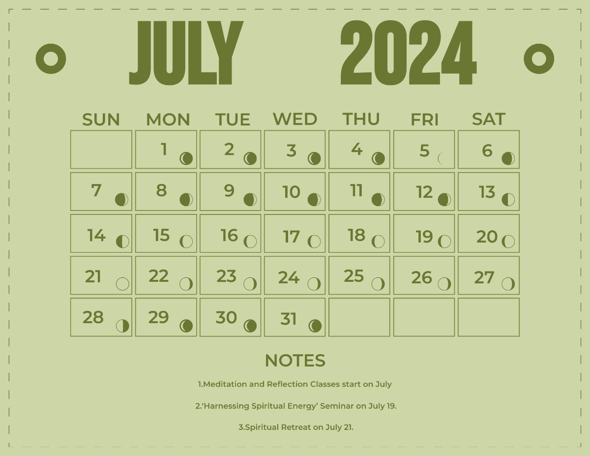 July 2024 Calendar With Moon Phases Template