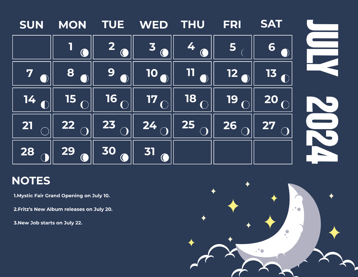 Lunar Calendar July 2024 Template