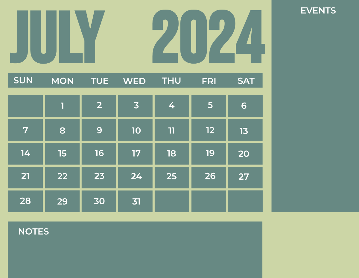 Blank July 2024 Calendar Template
