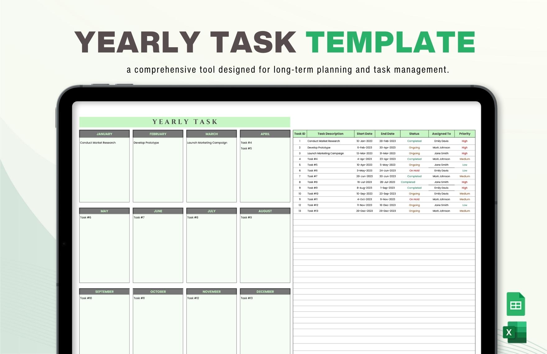 Yearly Task Template in Excel, Google Sheets - Download | Template.net