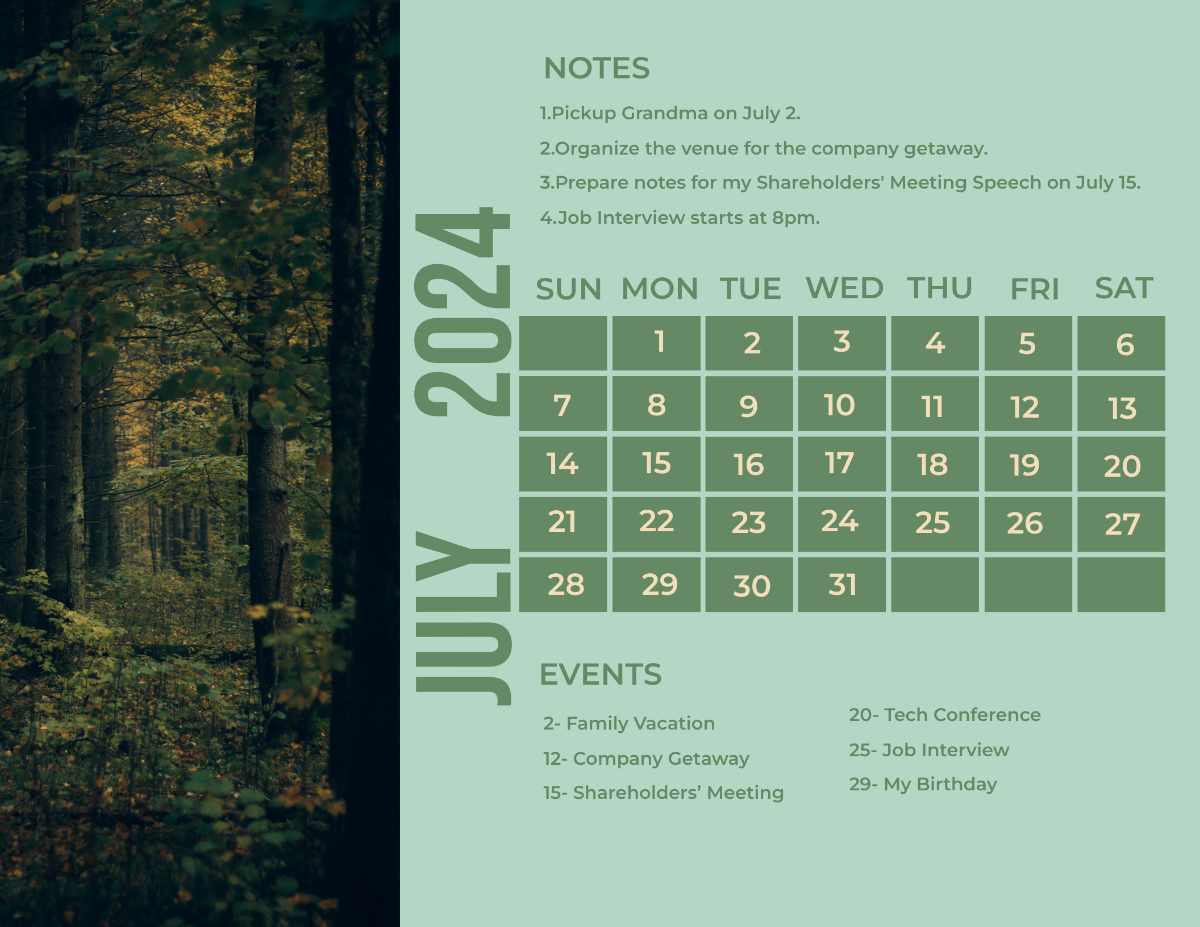 July 2024 Photo Calendar Template
