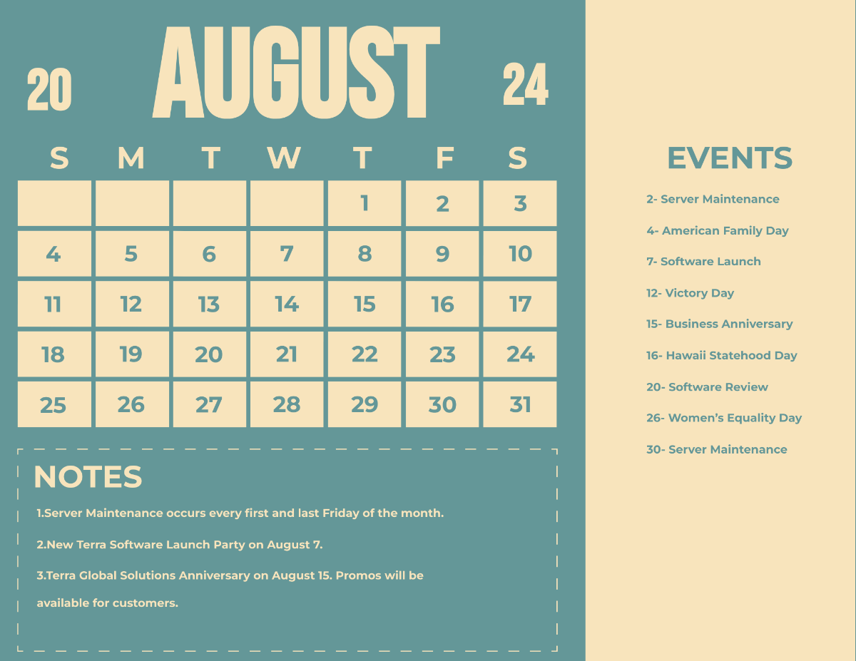 August 2024 Calendar With Holidays Template