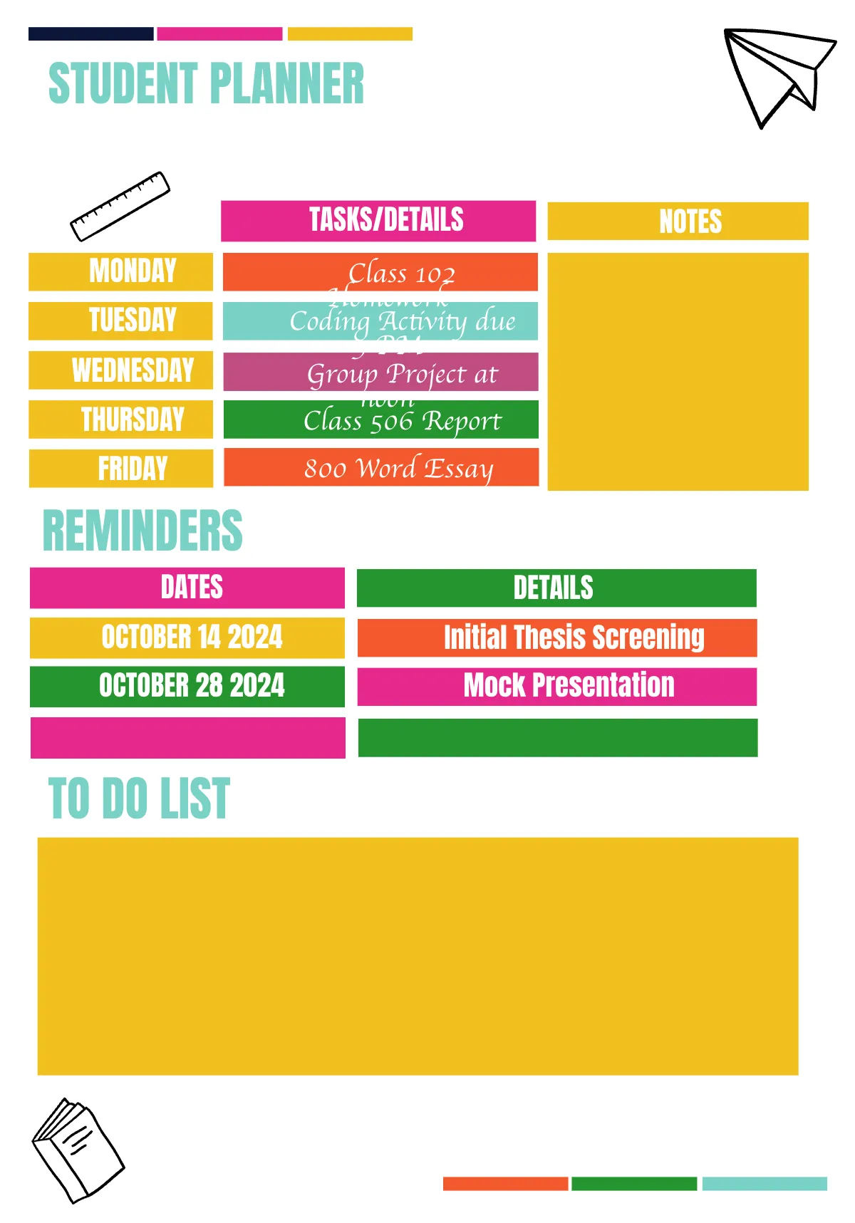 Free 2024 Student Planner Template to Edit Online