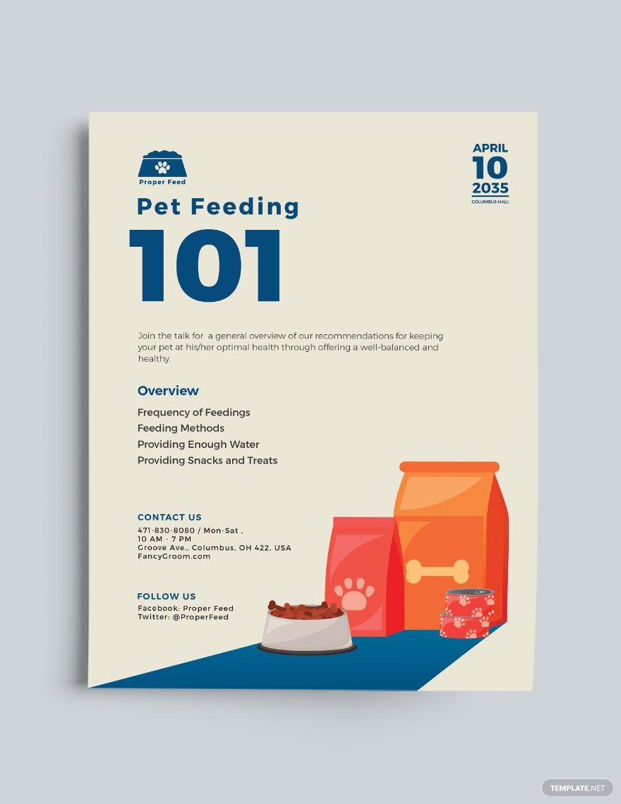 Pet Feeding Flyer Template in Word, Google Docs, Illustrator, PSD, Apple Pages, Publisher, InDesign