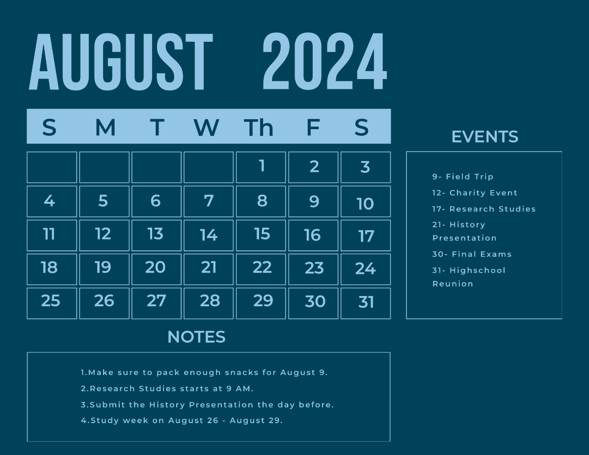 Printable August 2024 Monthly Calendar Template