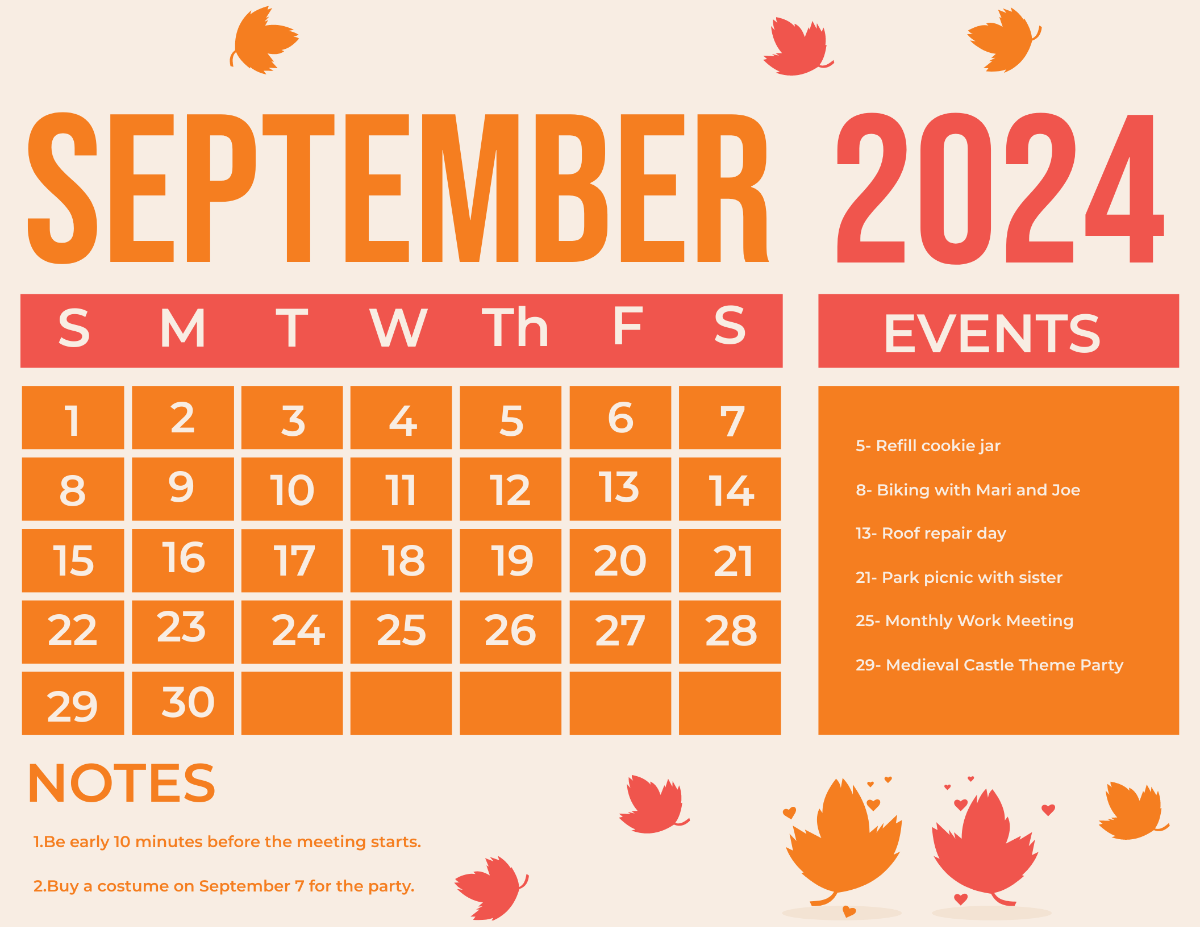 Cute September 2024 Calendar Template