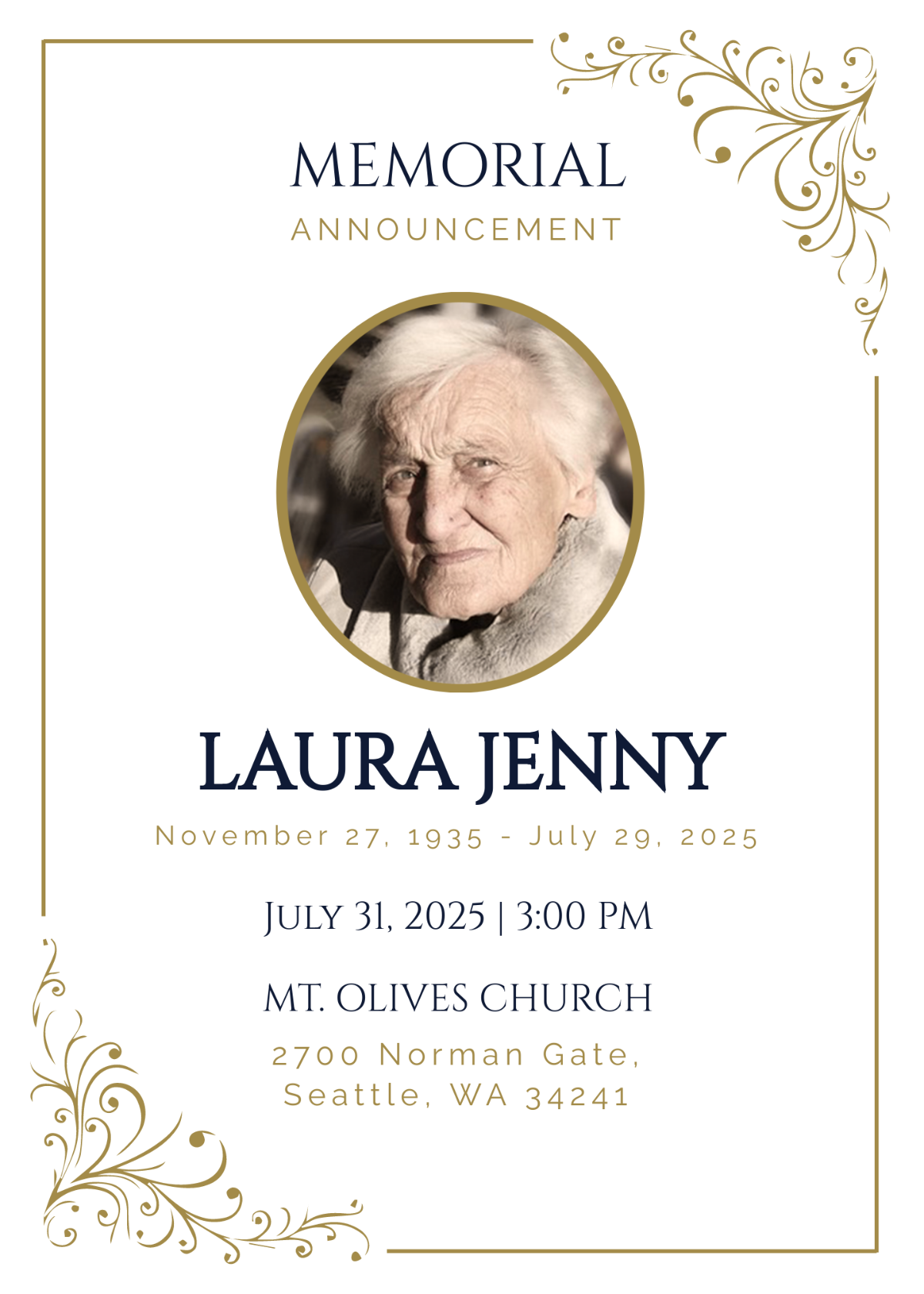 Memorial Announcement Invitation
