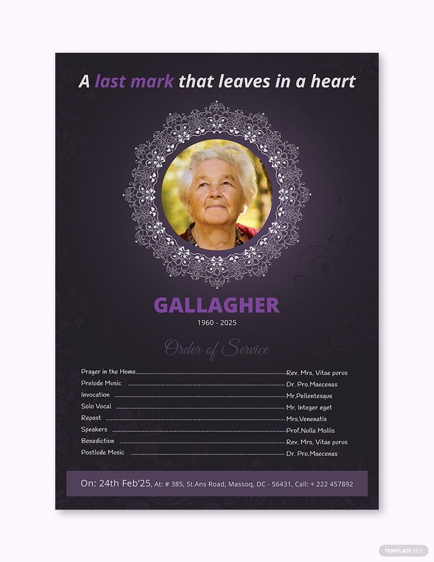 A3 Funeral Program Poster Template