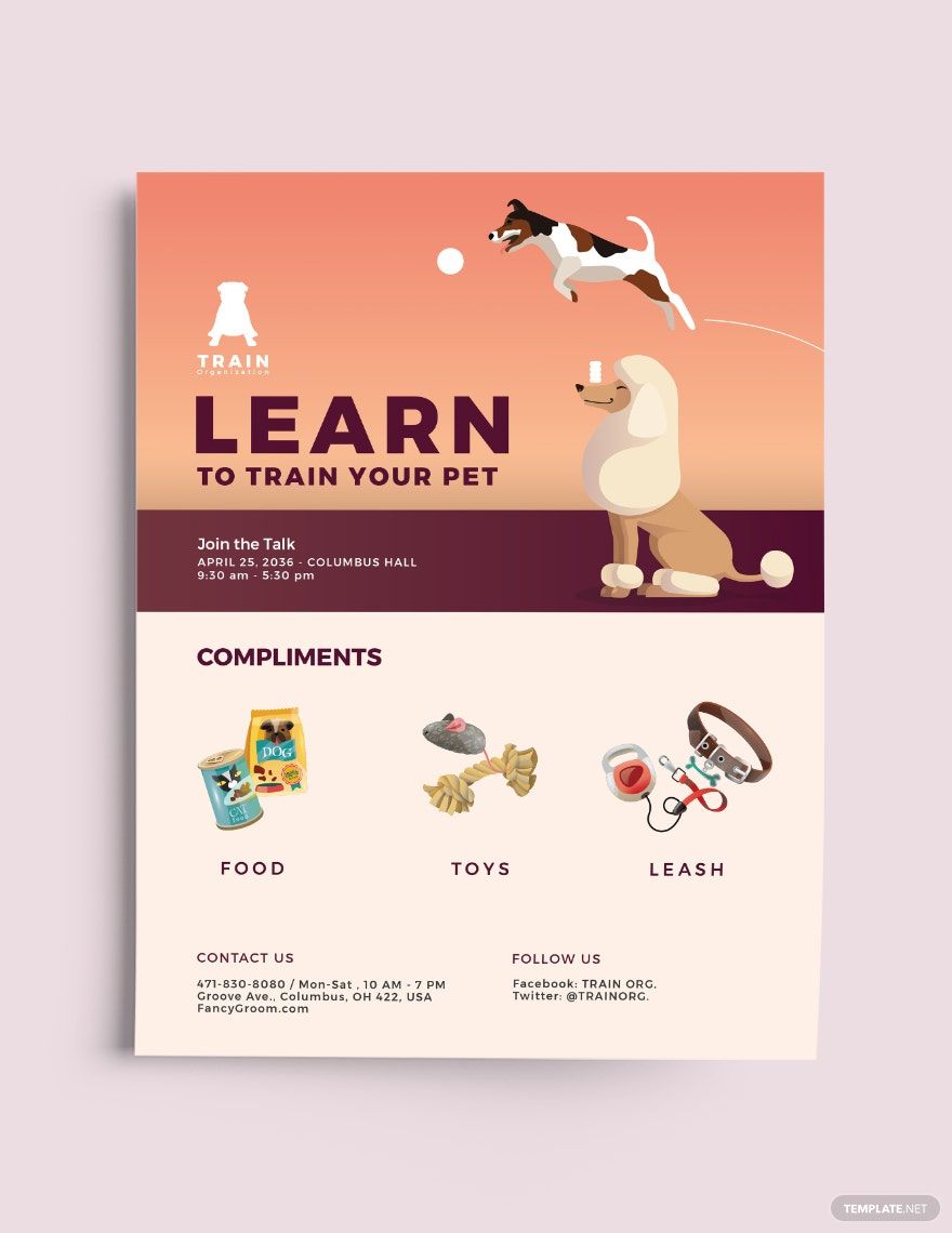 Free Pet Training Flyer Template in Word, Google Docs, Illustrator, PSD, Apple Pages, Publisher, InDesign
