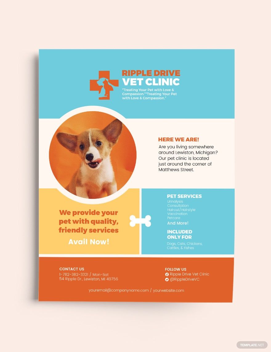 Pets Clinic Flyer Template in Pages, Publisher, PSD, Illustrator, InDesign, Word, Google Docs - Download | Template.net