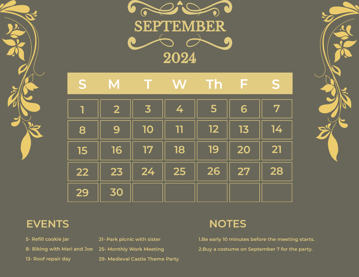 Fancy September 2024 Calendar Template
