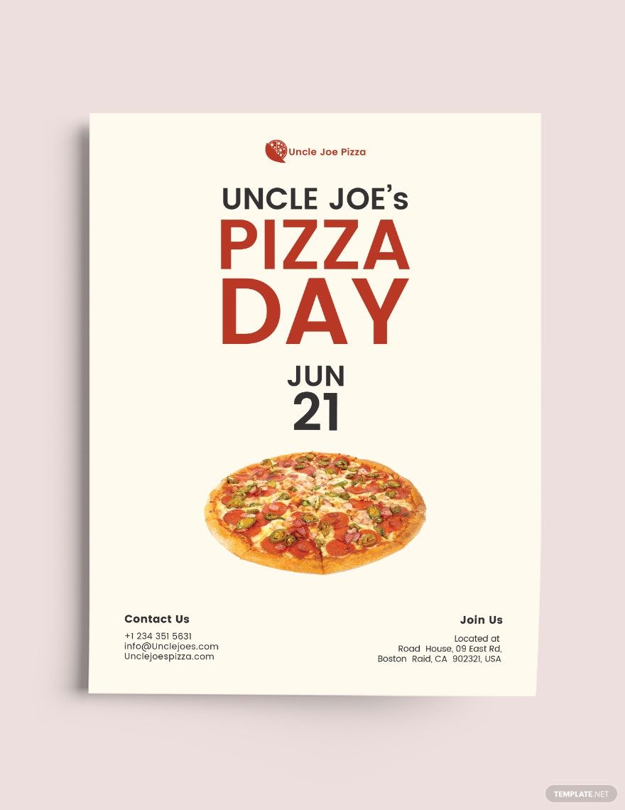 Pizza Day Flyer Template in Word, Google Docs, Illustrator, PSD, Apple Pages, Publisher, InDesign