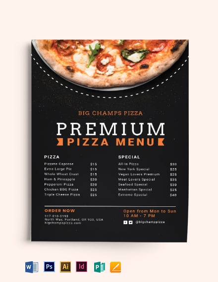 pizza menu flyer template 440