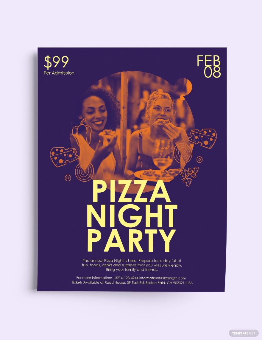 Pizza Night Flyer template in Word, Google Docs, Illustrator, PSD, Apple Pages, Publisher, InDesign