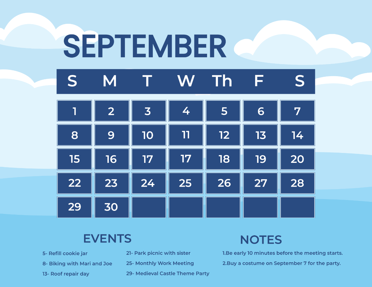 Blue September 2024 Calendar Template