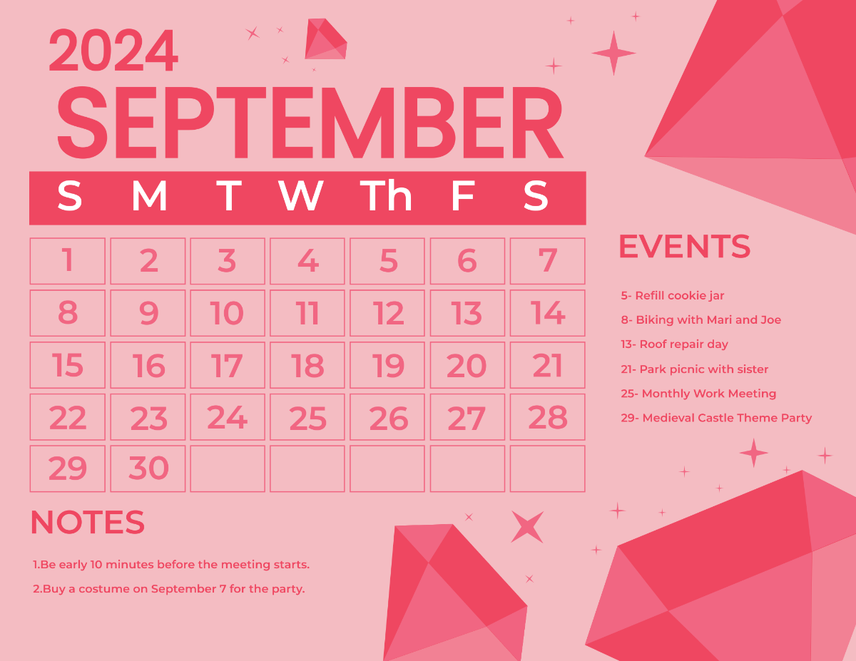 Pink September 2024 Calendar Template