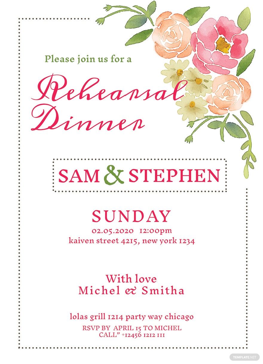 Floral Rehearsal Dinner Invitation Template in Word, Illustrator, PSD, Apple Pages, Publisher