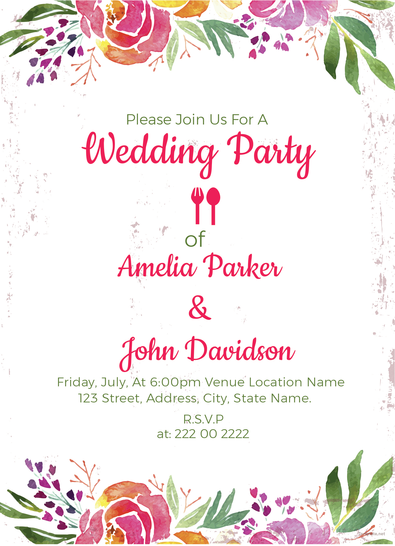 Free Wedding Party Invitation Template in Adobe Illustrator