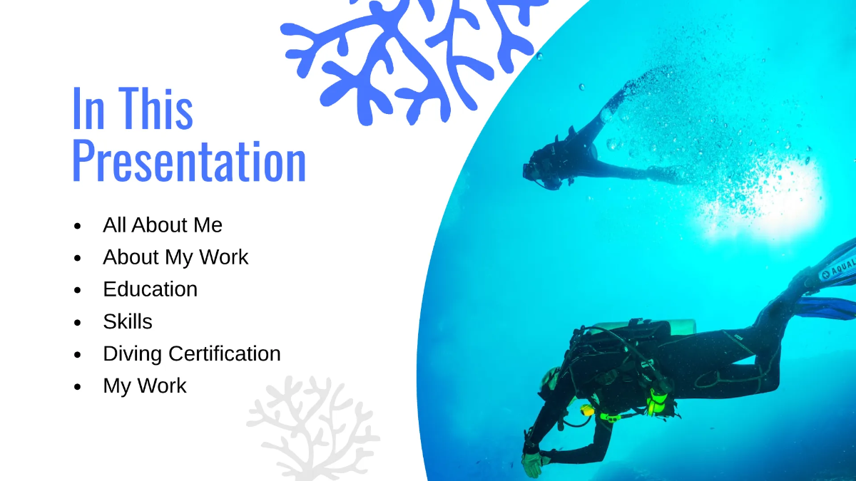 Free Diving Photographer Portfolio Presentation Template to Edit Online