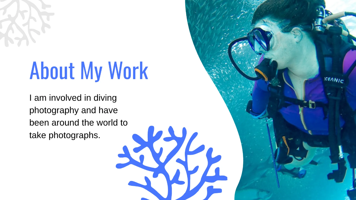 Free Diving Photographer Portfolio Presentation Template to Edit Online