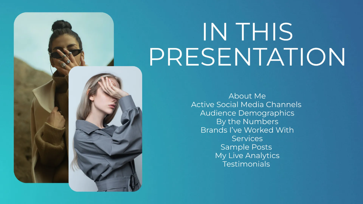 Free Fashion Influencer Portfolio Presentation Template to Edit Online
