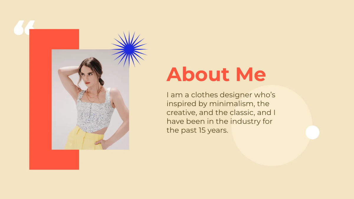 Free Clothes Designer Portfolio Presentation Template to Edit Online
