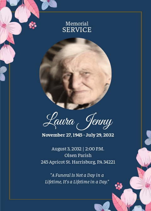 Memorial Service Announcement Invitation Template [Free